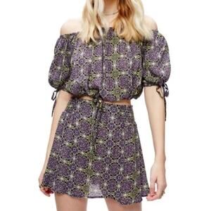 Free People “Electric Love” SET Womens Small Off The Shoulder Top Mini Skirt